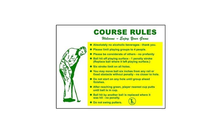 Mini Golf Course Rules Sign | Rental