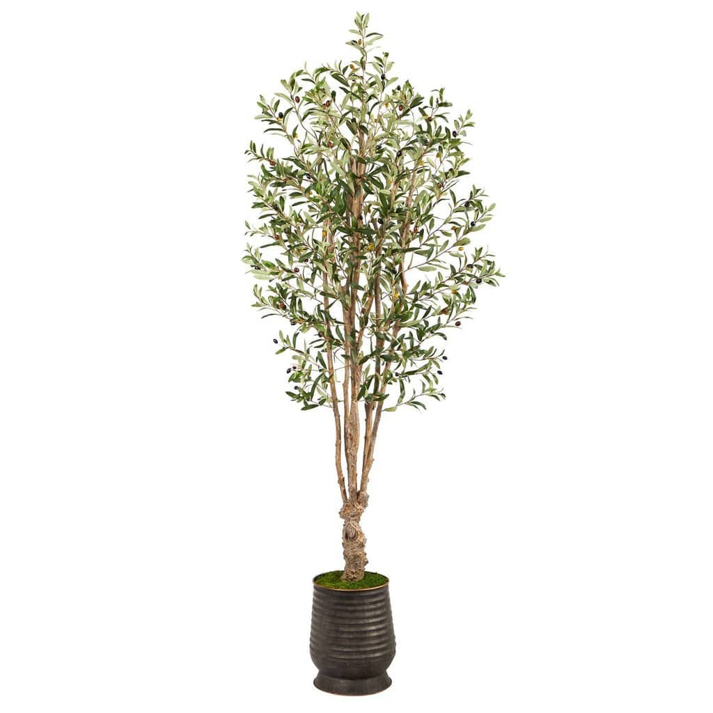 6.5’ Olive Artificial Tree in Ribbed Metal Planter | Rental