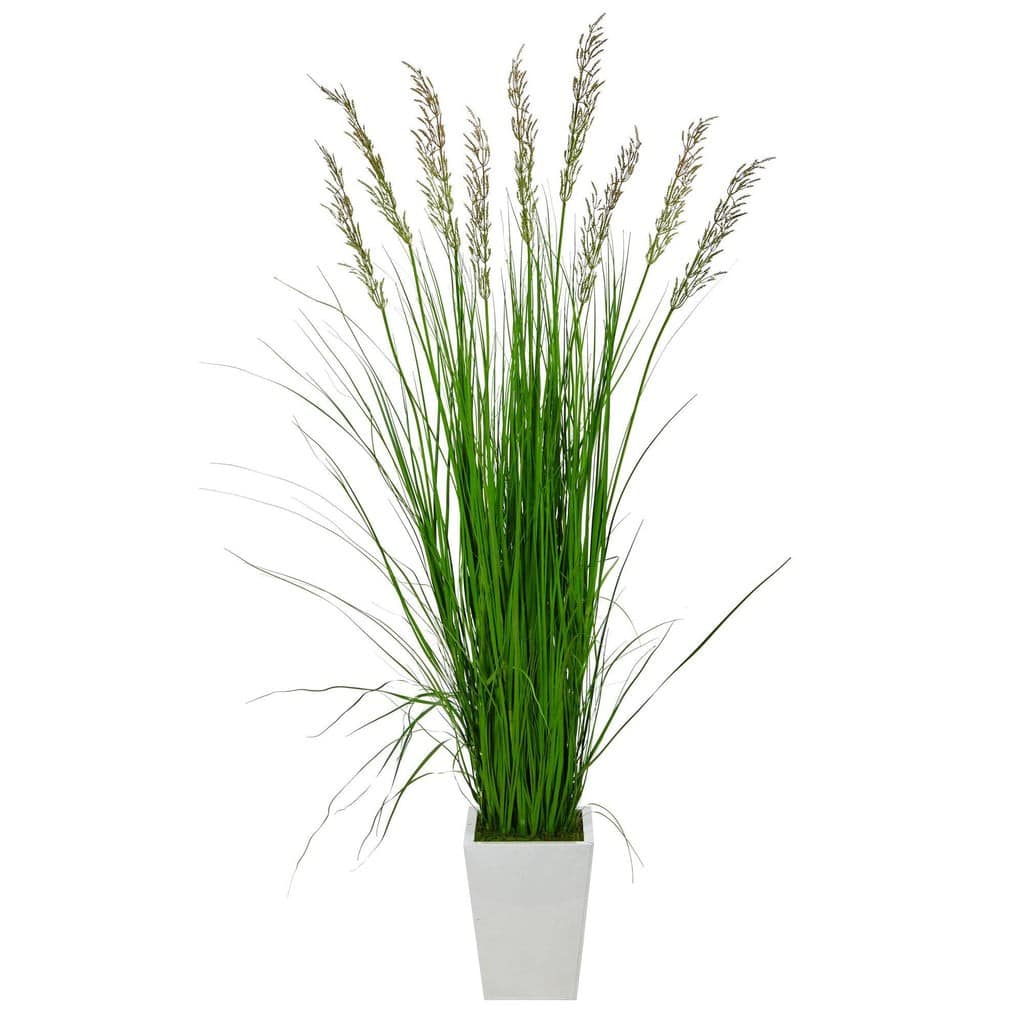 75” Grass Artificial Plant in White Metal Planter | Rental