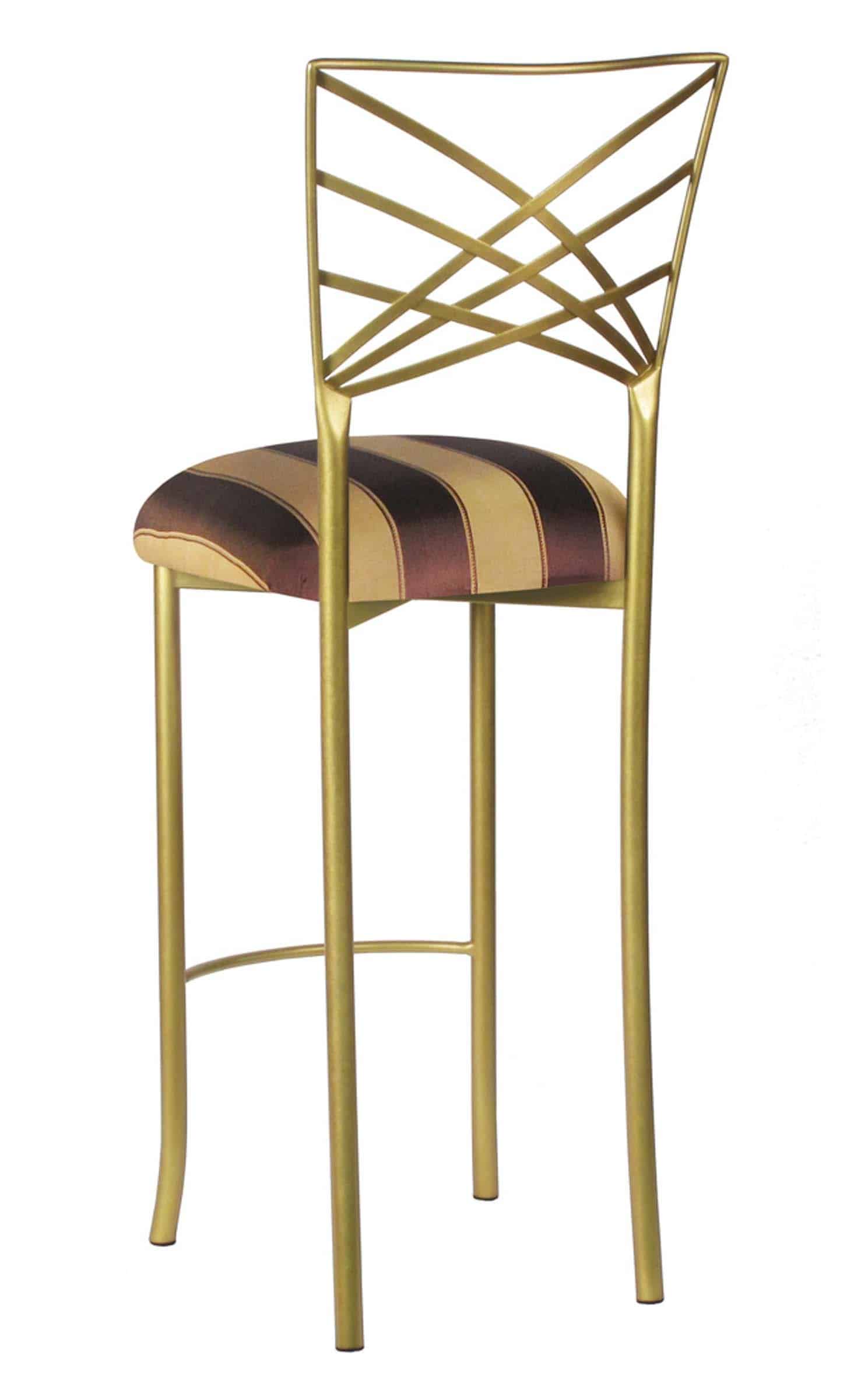 Gold Fanfare Barstool with Brown and Gold Stripe Cushion – Chameleon Chair Collection | Rental