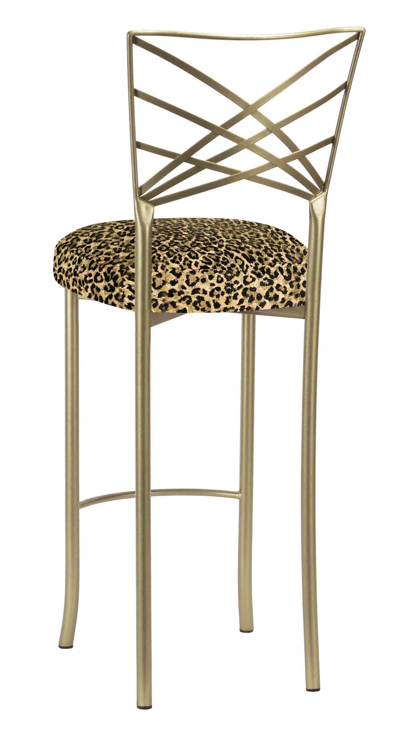 Gold Fanfare Barstool with Leopard Boxed Cushion – Chameleon Chair Collection | Rental