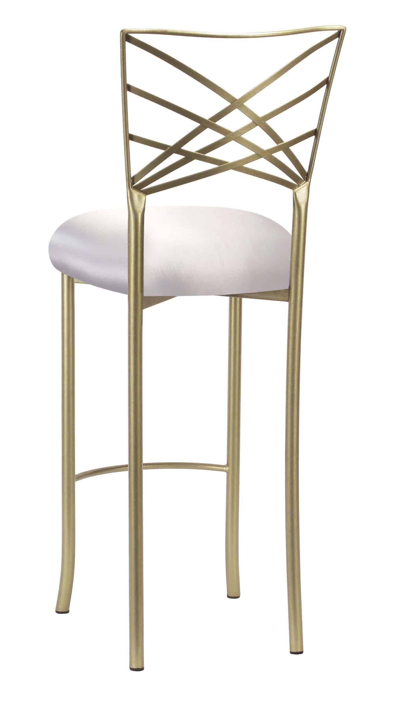 Gold Fanfare Barstool with Platinum Satin Cushion – Chameleon Chair Collection | Rental