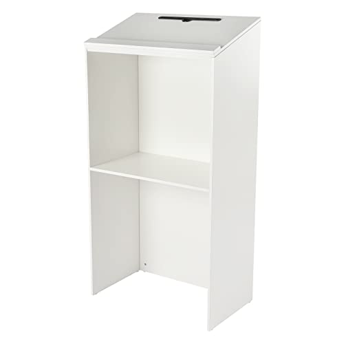 Wooden Floor Podium Stand with Storage Shelf and Wheels, MDF Portable Standing Desk Multi-Purpose Mobile Laptop Lectern for Speeches, Slanted Desktop (White – 23” W x 14.2” D x 4 | Rental Wooden Floor Podium Stand with Storage Shelf and Wheels, MDF Portable Standing Desk Multi-Purpose Mobile Laptop Lectern for Speeches, Slanted Desktop (White – 23” W x 14.2” D x 4 | Rental