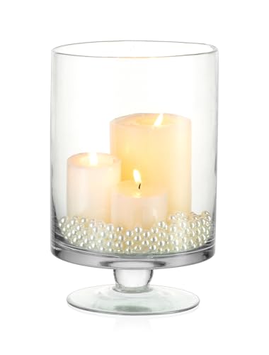 Glass Candle Holder for Pillar Candles – Large Glass Vases for Table Decoration, Clear Hurricane Candle Holder for Wedding Christmas Halloween Party Centerpiece Dining Room Decor, | Rental