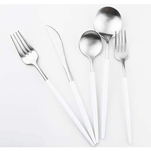Gugrida Luxury Flatware, Royal 5 Piece Matte White Handle 18/10 Stainless Steel Tableware Sets for 1 Including Forks Spoons Knives, Camping Silverware Travel Utensils Set Cutlery ( | Rental Gugrida Luxury Flatware, Royal 5 Piece Matte White Handle 18/10 Stainless Steel Tableware Sets for 1 Including Forks Spoons Knives, Camping Silverware Travel Utensils Set Cutlery ( | Rental
