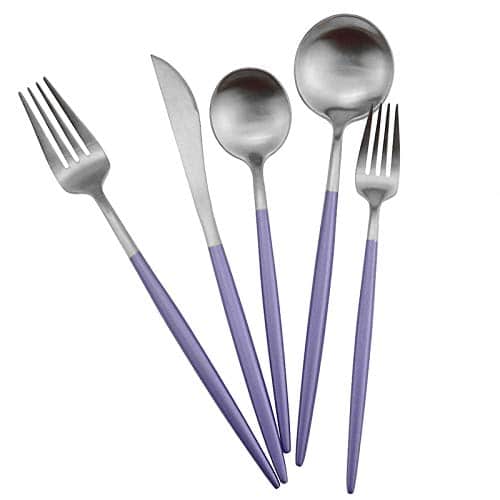 Gugrida Luxury Flatware, Royal 5 Piece Matte Purple Handle 18/10 Stainless Steel Tableware Sets for 1 Including Forks Spoons Knives, Camping Silverware Travel Utensils Set Cutlery | Rental Gugrida Luxury Flatware, Royal 5 Piece Matte Purple Handle 18/10 Stainless Steel Tableware Sets for 1 Including Forks Spoons Knives, Camping Silverware Travel Utensils Set Cutlery | Rental
