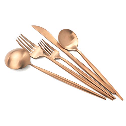 Gugrida Copper Gold Flatware, Royal 5 Pieces Luxury Matte Finish 18/10 Stainless Steel Tableware Sets for 1 Including Forks Spoons Knives, Camping Silverware Travel Utensils Set Cu | Rental Gugrida Copper Gold Flatware, Royal 5 Pieces Luxury Matte Finish 18/10 Stainless Steel Tableware Sets for 1 Including Forks Spoons Knives, Camping Silverware Travel Utensils Set Cu | Rental