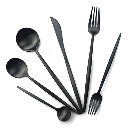 Gugrida 6 Pieces Matte Black Handle 18/10 Stainless Steel Silverware Set, Flatware Set Titanium Black Cutlery Set, Utensils Set for Home Restaurant Service Set for 1, Dishwasher Sa | Rental Gugrida 6 Pieces Matte Black Handle 18/10 Stainless Steel Silverware Set, Flatware Set Titanium Black Cutlery Set, Utensils Set for Home Restaurant Service Set for 1, Dishwasher Sa | Rental
