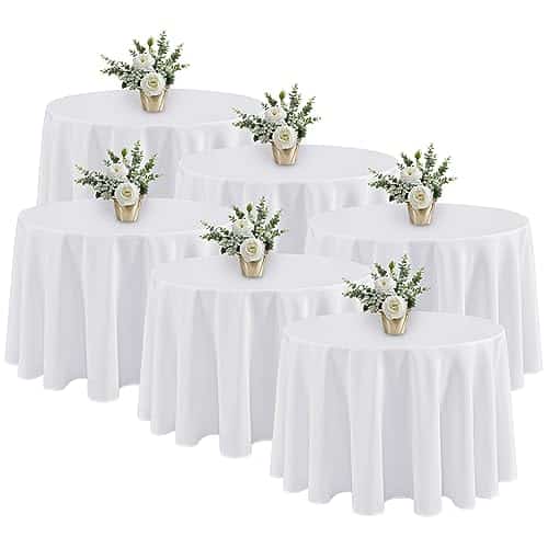 Fitable 6 Pack White Round Tablecloths – 120 Inches in Diameter – Stain Resistant and Washable Table Clothes, Polyester Fabric Table Covers for Wedding, Party, Banquet, Formal Even | Rental Fitable 6 Pack White Round Tablecloths – 120 Inches in Diameter – Stain Resistant and Washable Table Clothes, Polyester Fabric Table Covers for Wedding, Party, Banquet, Formal Even | Rental
