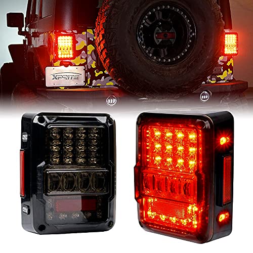 Xprite 4D Smoke Lens LED Tail Lights DOT Approved for 2007-2018 Jeep Wrangler JK JKU, High Intensity Led Rear Taillights w/Parking Light, Brake Turn Signal Lamp and Reverse Lamps F | Rental Xprite 4D Smoke Lens LED Tail Lights DOT Approved for 2007-2018 Jeep Wrangler JK JKU, High Intensity Led Rear Taillights w/Parking Light, Brake Turn Signal Lamp and Reverse Lamps F | Rental