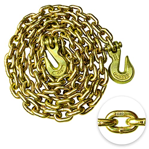 YATOINTO G80 Transport Binder Chain 3/8 Inch x 10 Foot Safety/Binder Chain with Clevis Grab Hooks 7,100 lbs Safe Working Load Logging Chain for Transporting Towing Tie Down Binding | Rental YATOINTO G80 Transport Binder Chain 3/8 Inch x 10 Foot Safety/Binder Chain with Clevis Grab Hooks 7,100 lbs Safe Working Load Logging Chain for Transporting Towing Tie Down Binding | Rental