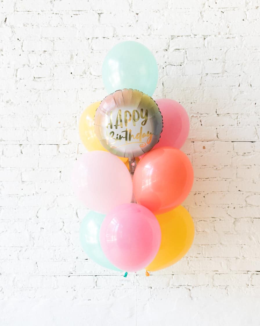 Colorful Bloom – Happy Birthday Foil and 11in Balloons – bouquet of 10 | Rental