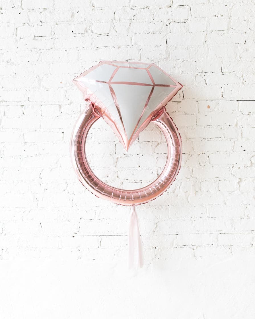 Rose Gold Diamond Ring Foil Balloon with Mauve Skirt | Rental Rose Gold Diamond Ring Foil Balloon with Mauve Skirt | Rental