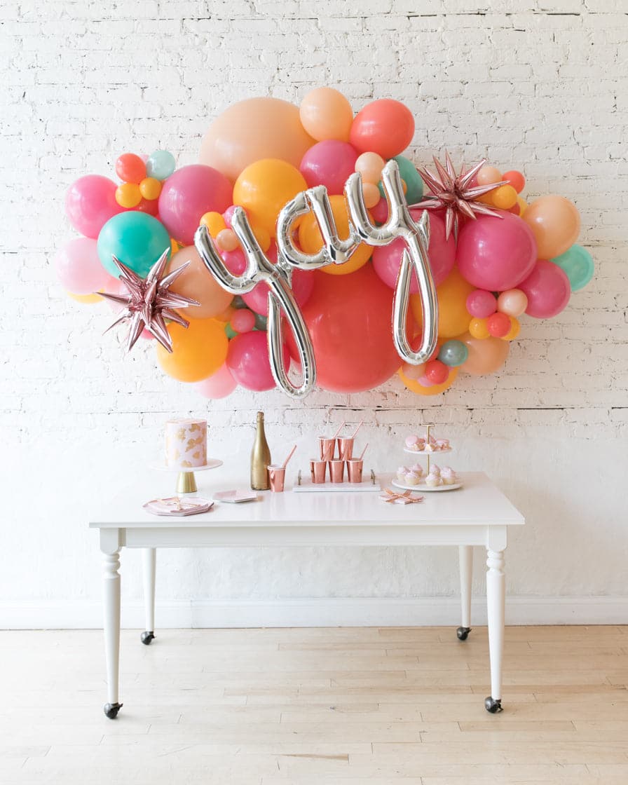 Colorful Bloom – Yay Script Backdrop Balloon Garland Install Piece – 6ft | Rental