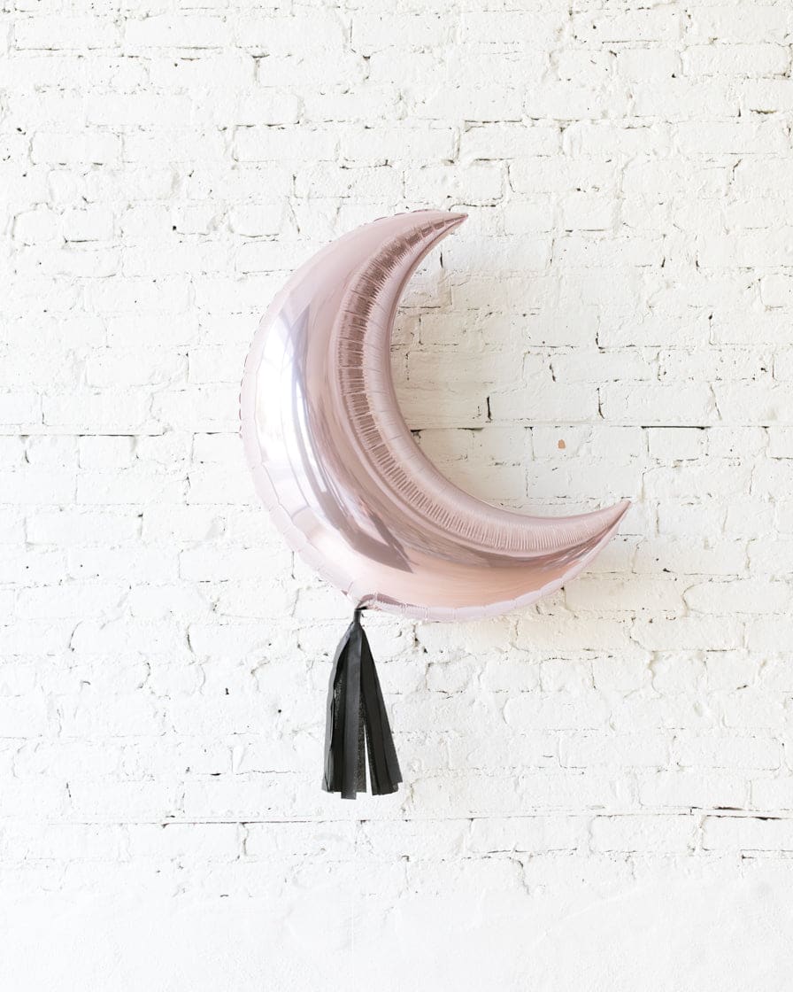 35in Pink Moon Foil Balloon with Black Skirt | Rental