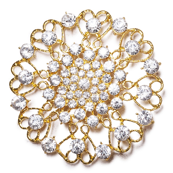 DecoStar™ JUMBO Round Ornate Diamond-Studded Brooch in Gold | Rental