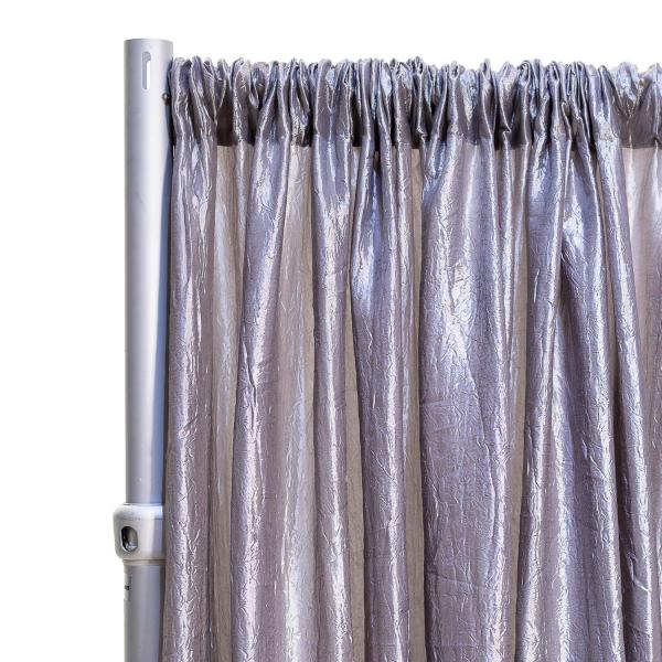 *FR* Crushed Taffeta Drape Panel by Eastern Mills 9 1/2 FT Wide w/ 4" Sewn Rod Pocket - Light Silver | Rental