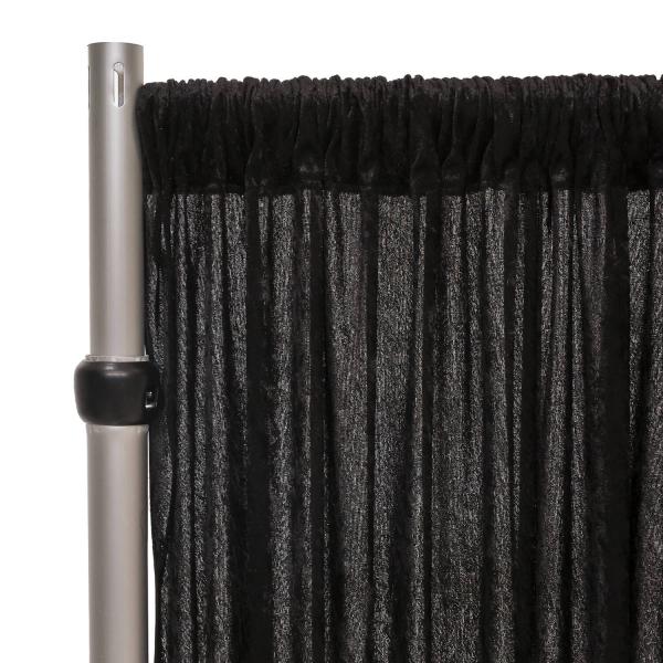 Fire Retardant Economy Panne Stretch Velvet Drape w/ Sewn Rod Pocket – Black | Rental Fire Retardant Economy Panne Stretch Velvet Drape w/ Sewn Rod Pocket – Black | Rental