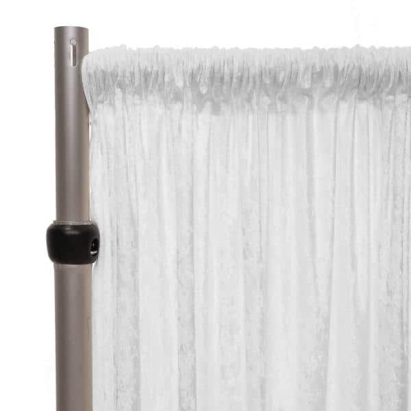 Fire Retardant Economy Panne Stretch Velvet Drape w/ Sewn Rod Pocket – White | Rental Fire Retardant Economy Panne Stretch Velvet Drape w/ Sewn Rod Pocket – White | Rental