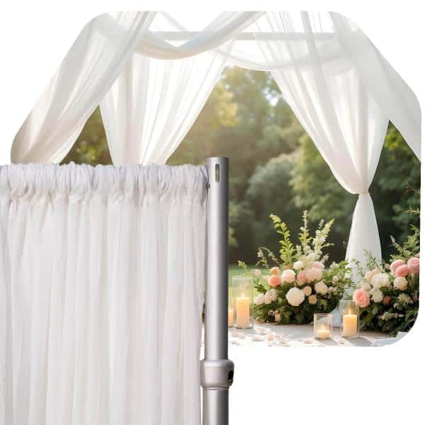 *FR* Crushed Sheer Voile Curtain Panel by Eastern Mills w/ 4″ Pockets – 10ft Wide – White | Rental