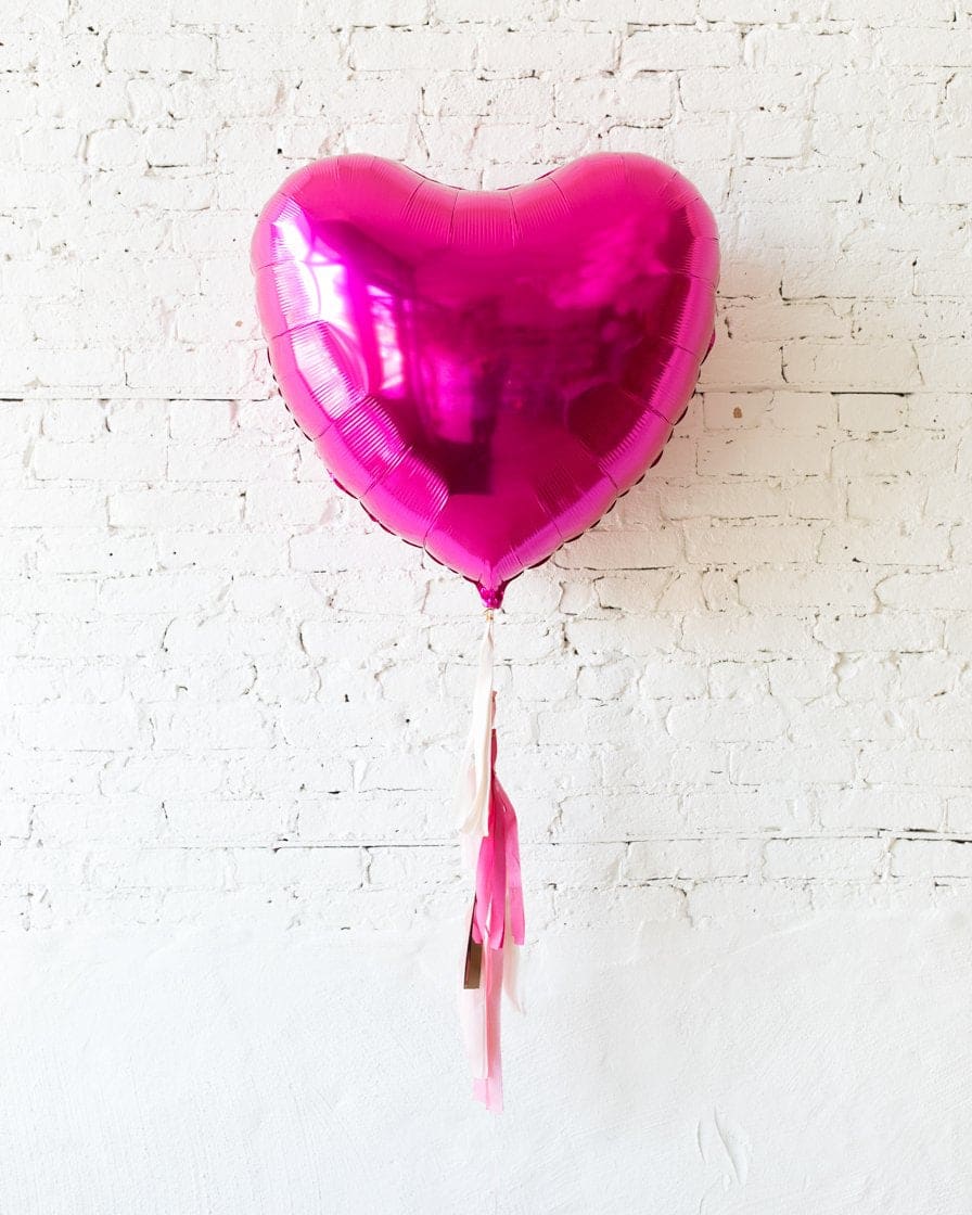 GIFT-36in Magenta Heart Foil Balloon and Shades of Pink Half-Tassel | Rental