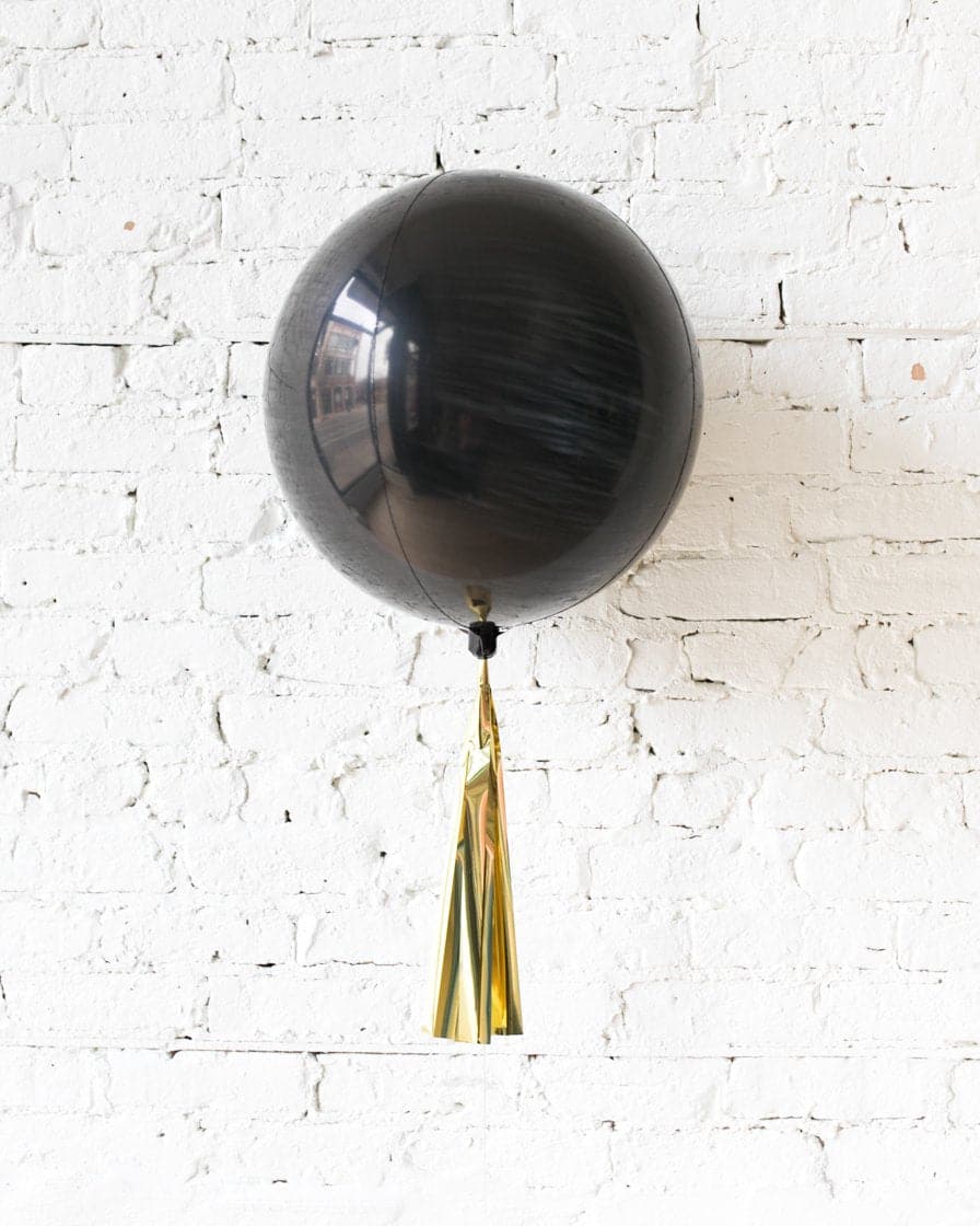 16in Black Orb Foil Balloon and Gold Skirt | Rental