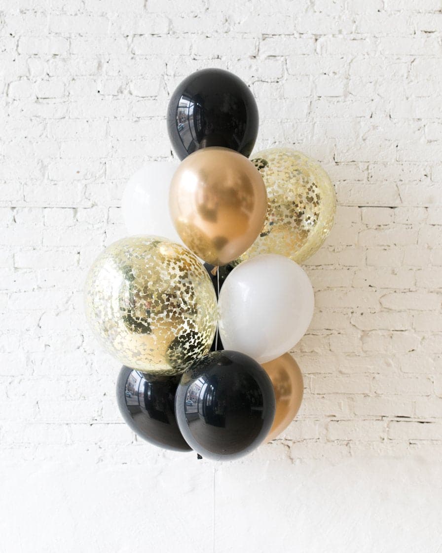GIFT-Black, White and Gold Palette Confetti and 11in Balloons – bouquet of 10 | Rental GIFT-Black, White and Gold Palette Confetti and 11in Balloons – bouquet of 10 | Rental