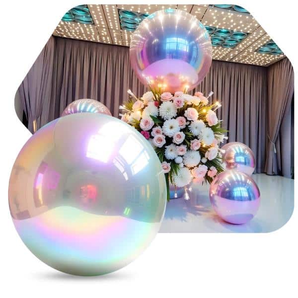 Iridescent Giant Inflatable Mirror Ball Sphere – Maxorb™ Reflective Ceiling Event Decor – Commercial Installation Sizes | Rental