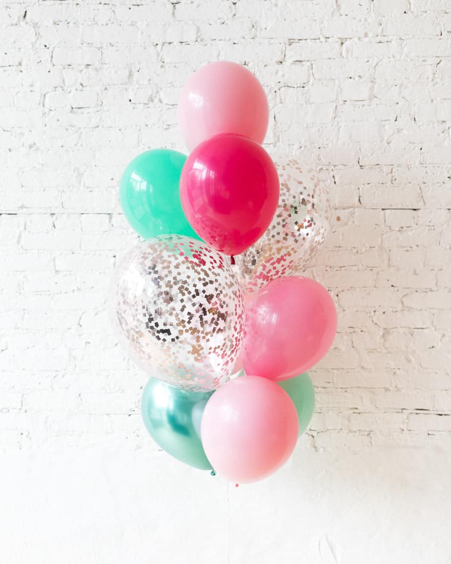 Flamingo Fling – Confetti and 11in Balloons – bouquet of 10 | Rental