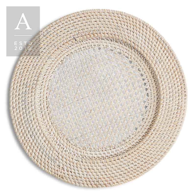 Rattan Whitewash Charger Plate | Rental