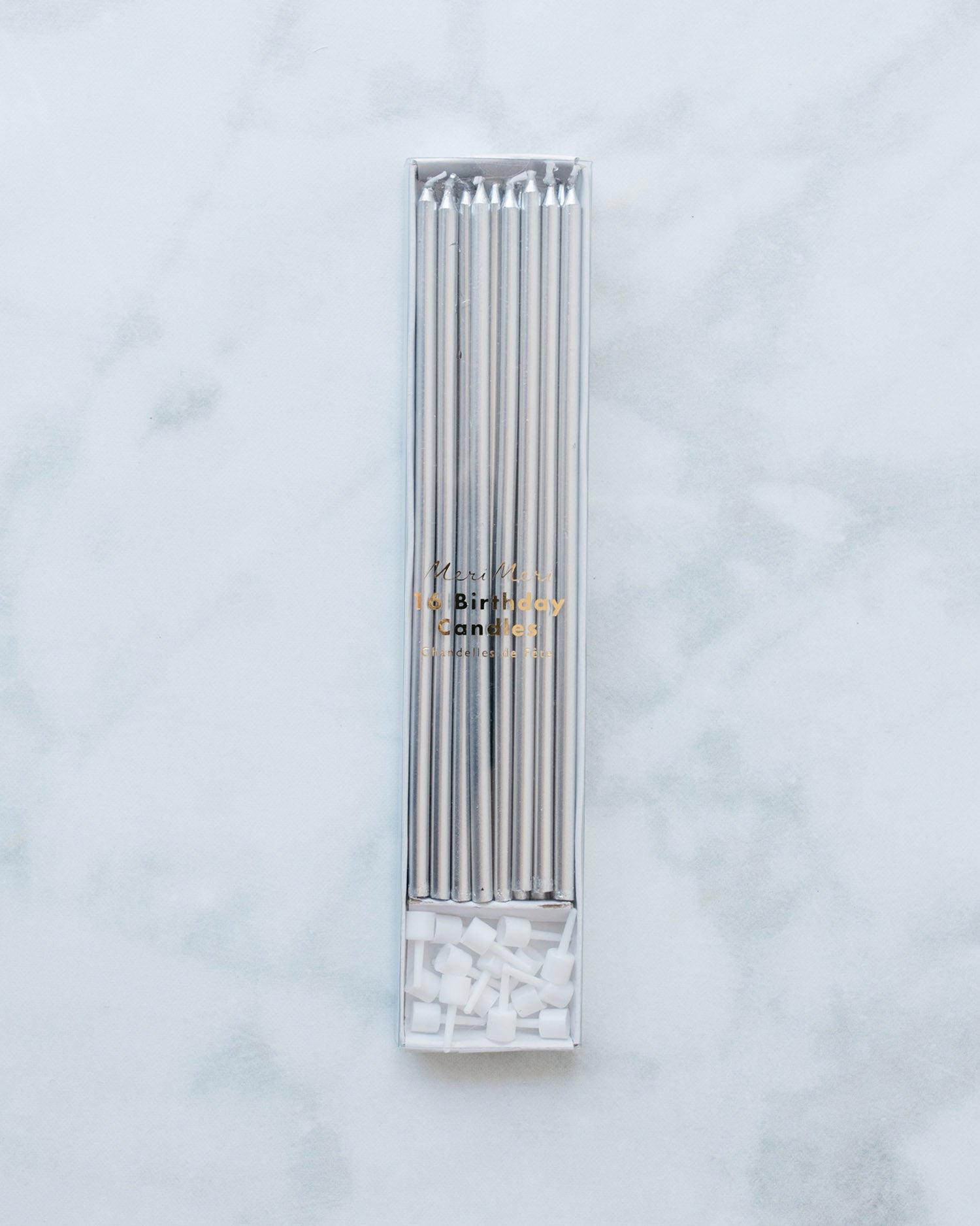 Meri Meri – Silver Candles – pack of 16 | Rental