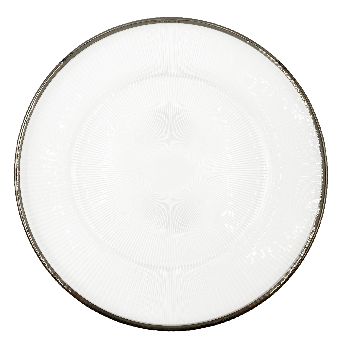 Ribbed Halo – Glass Charger Plate in Silver (Item # 0240) | Rental Ribbed Halo – Glass Charger Plate in Silver (Item # 0240) | Rental