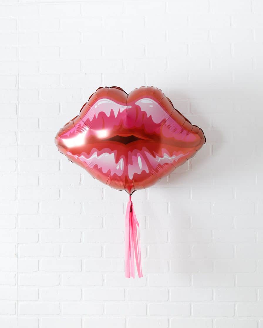 Life In Plastic – 30in Red Lips Foil Balloon with Bubblegum Pink Skirt | Rental