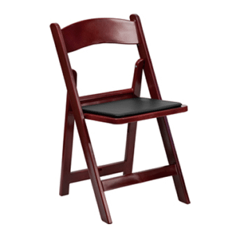 FirmFold™ Wood Folding Chair w/ Vinyl Black Padded Seat – Red Mahogany | Rental FirmFold™ Wood Folding Chair w/ Vinyl Black Padded Seat – Red Mahogany | Rental