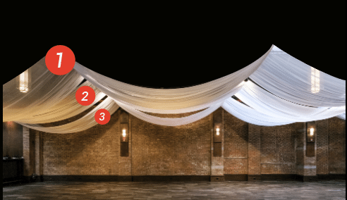 110″ Wide FR Sheer Voile Custom Linear Ceiling Drape Kits | Rental