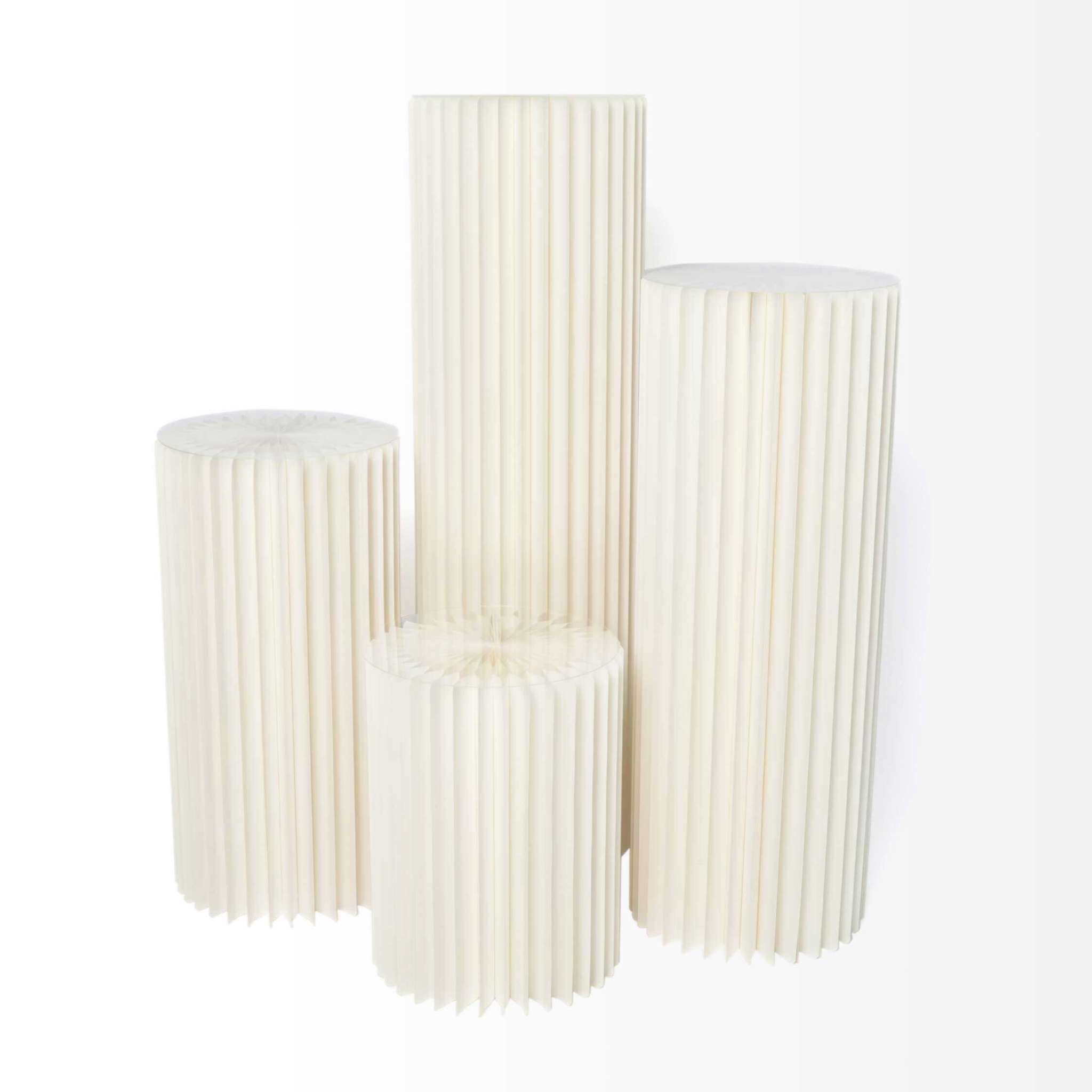 Accordion Foldable Paper Pedestal Display Stand with Top Plate 4 pcs/set – Ivory | Rental Accordion Foldable Paper Pedestal Display Stand with Top Plate 4 pcs/set – Ivory | Rental