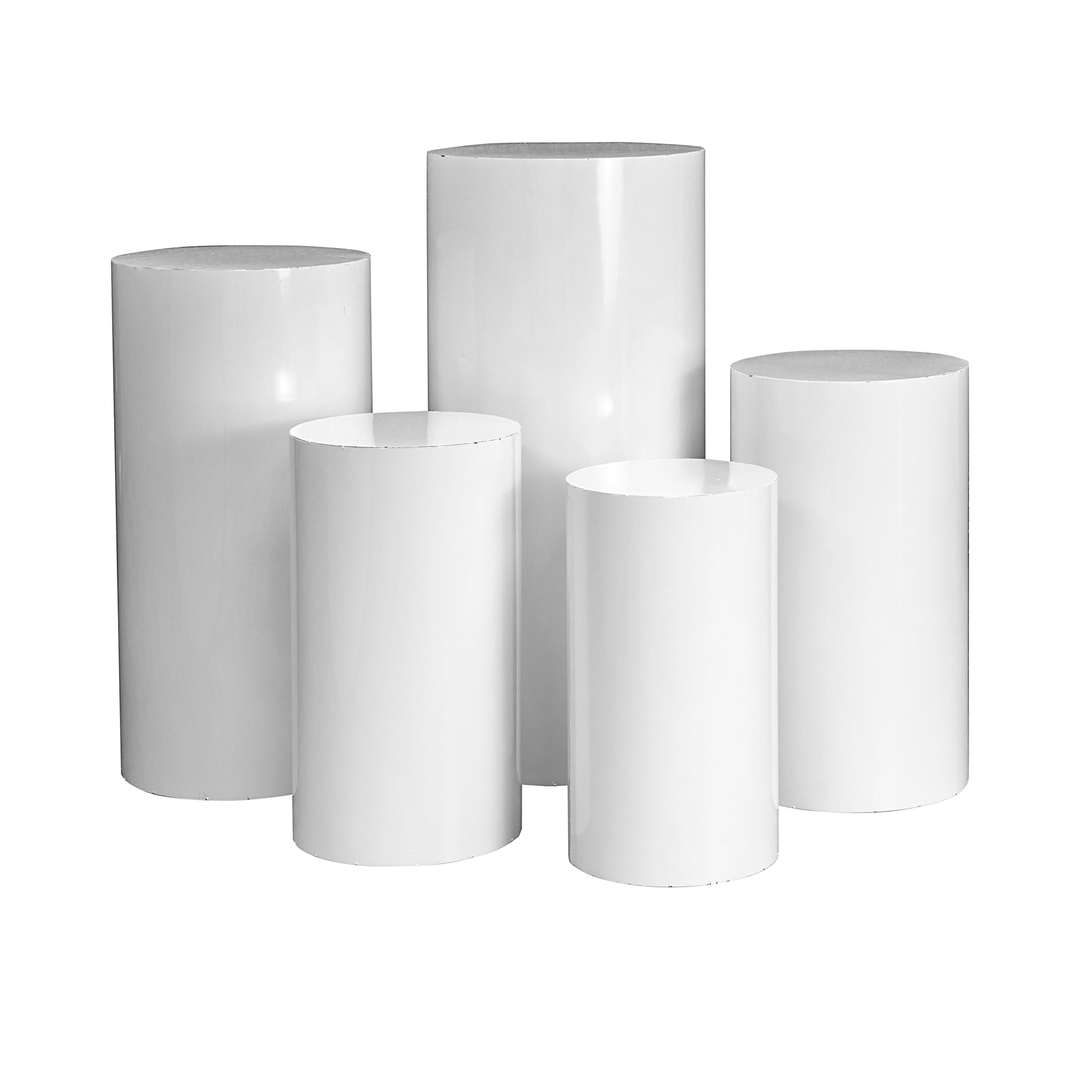 Metal Cylinder Pedestal Display Stands 5 pcs/set – White | Rental Metal Cylinder Pedestal Display Stands 5 pcs/set – White | Rental