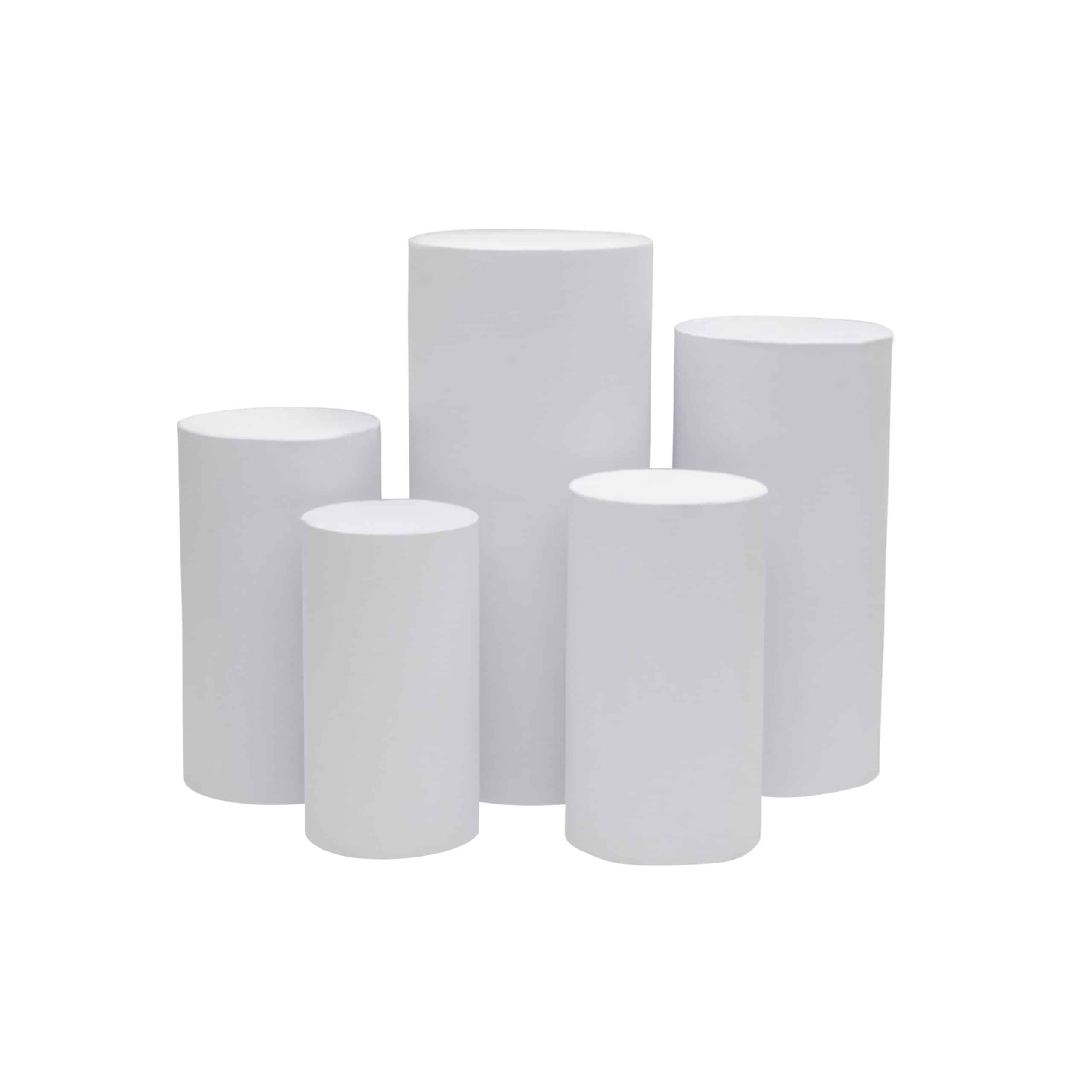 Spandex Pillar Covers for Metal Cylinder Pedestal Stands 5 pcs/set – White | Rental Spandex Pillar Covers for Metal Cylinder Pedestal Stands 5 pcs/set – White | Rental