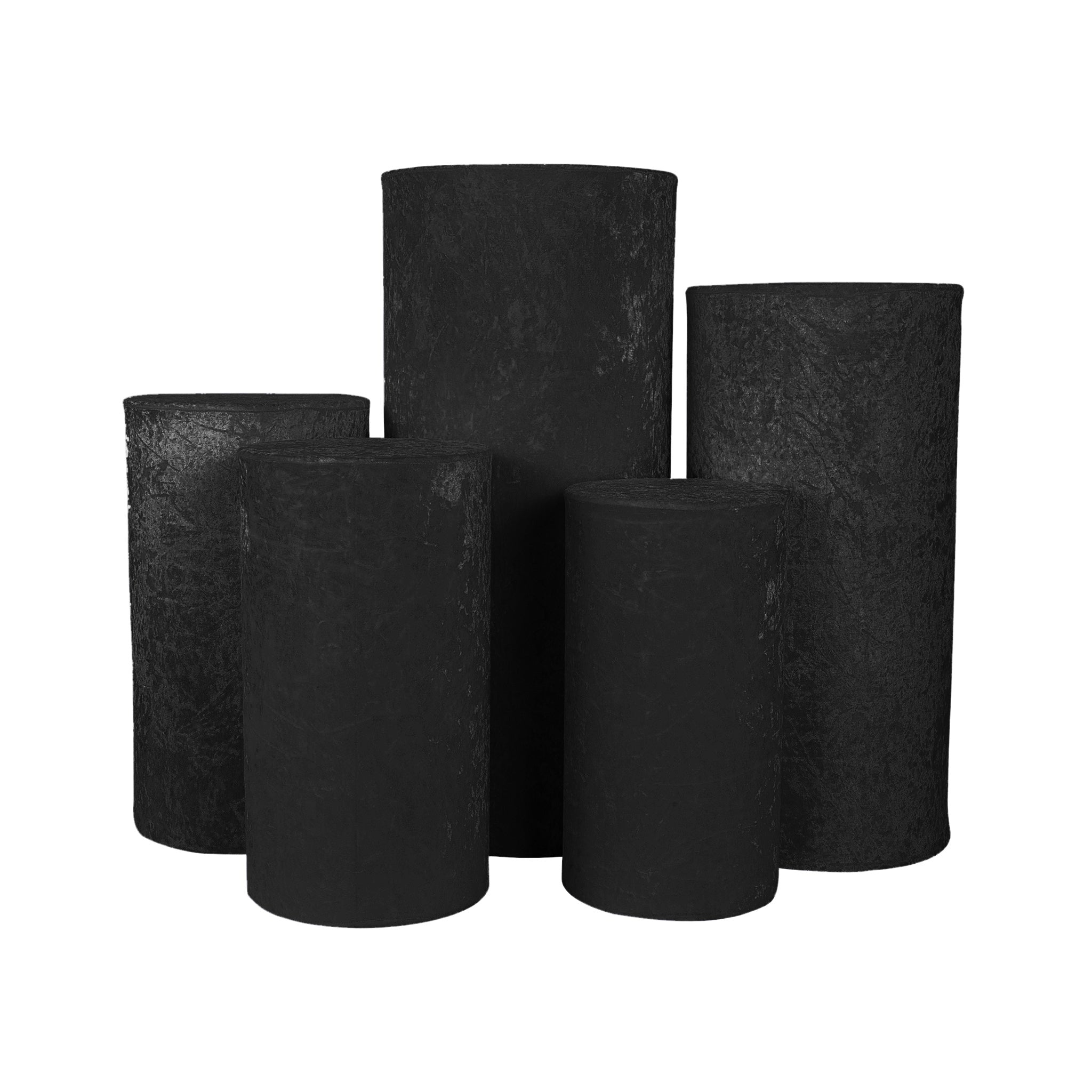 Velvet Covers for Metal Cylinder Pedestal Stands 5 pcs/set – Black | Rental Velvet Covers for Metal Cylinder Pedestal Stands 5 pcs/set – Black | Rental
