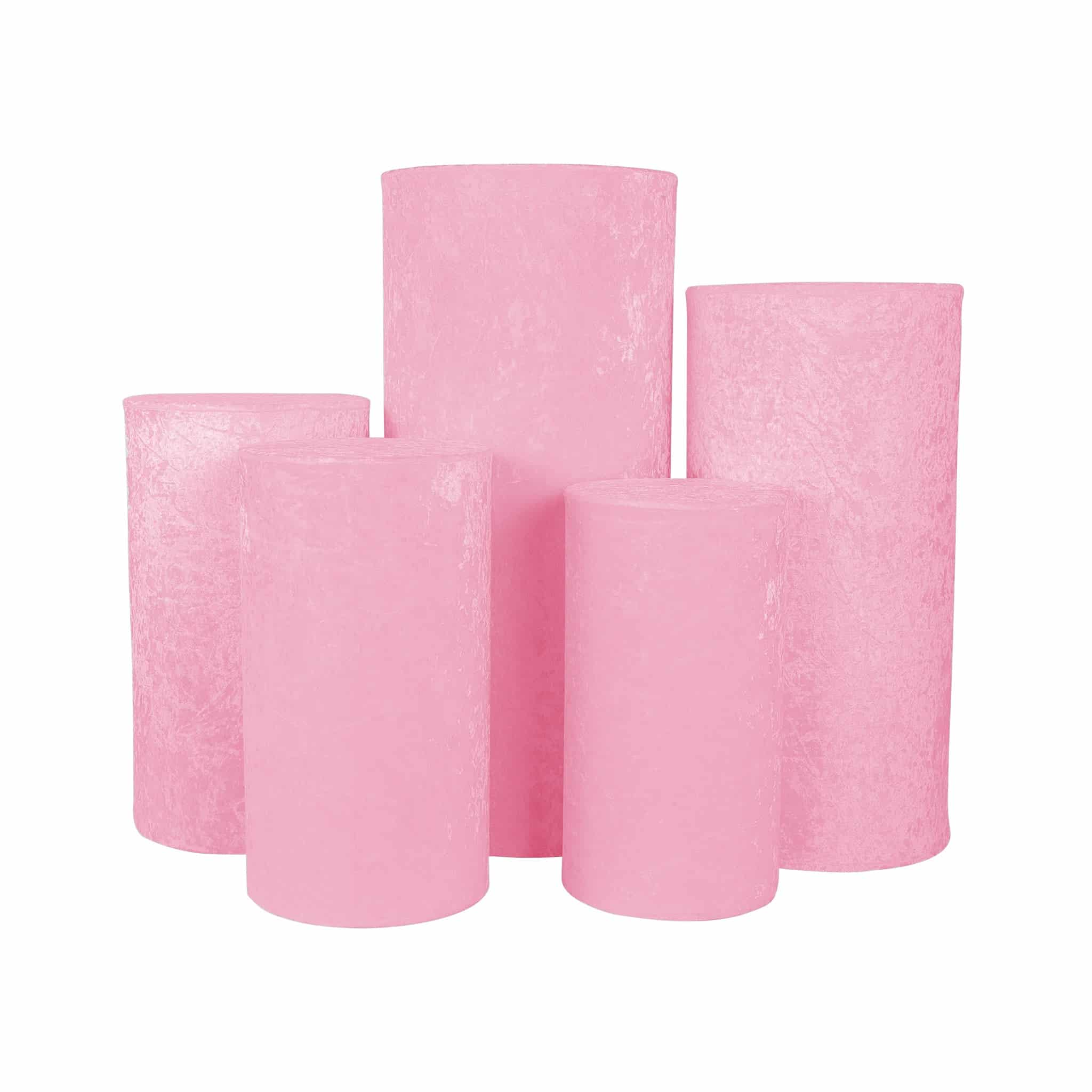 Velvet Covers for Metal Cylinder Pedestal Stands 5 pcs/set – Pink | Rental Velvet Covers for Metal Cylinder Pedestal Stands 5 pcs/set – Pink | Rental