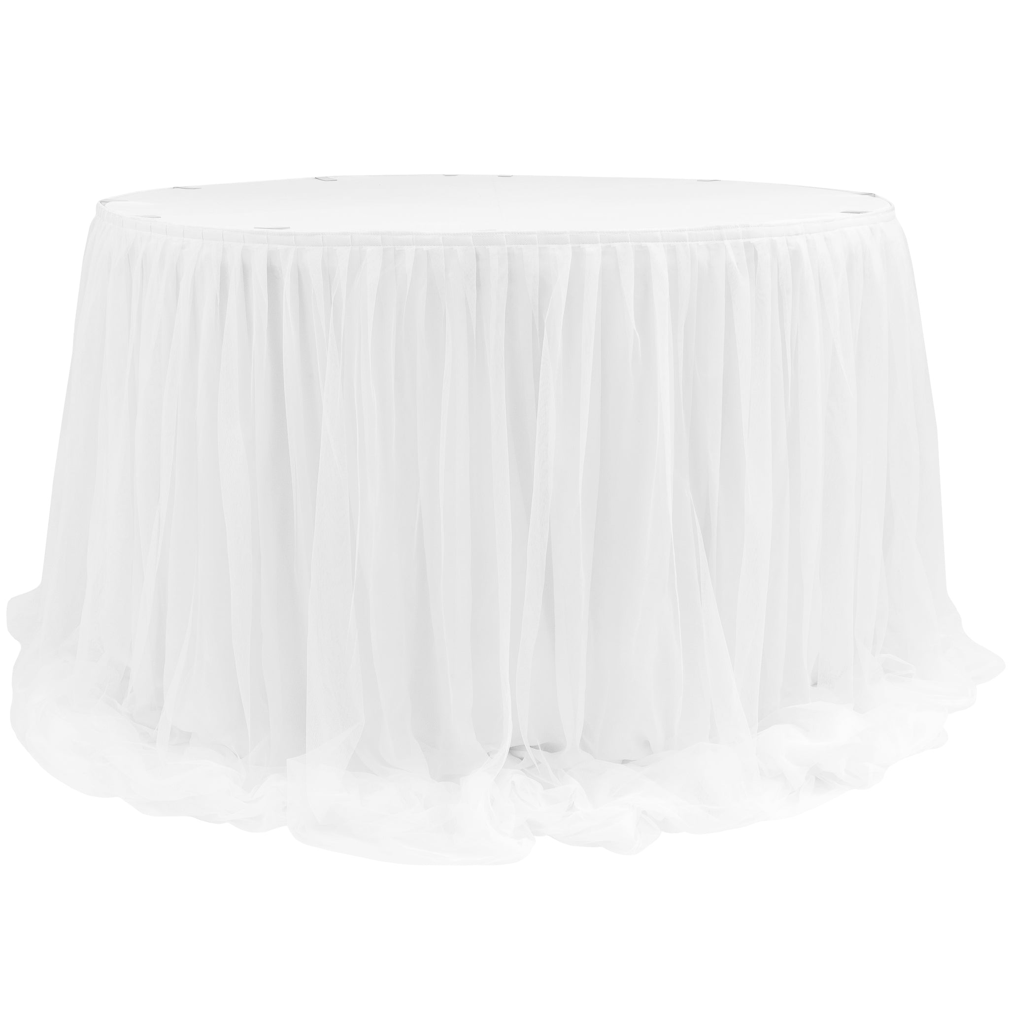 Chiffon Tulle Table Skirt Extra Long 57″ x 17ft – White | Rental