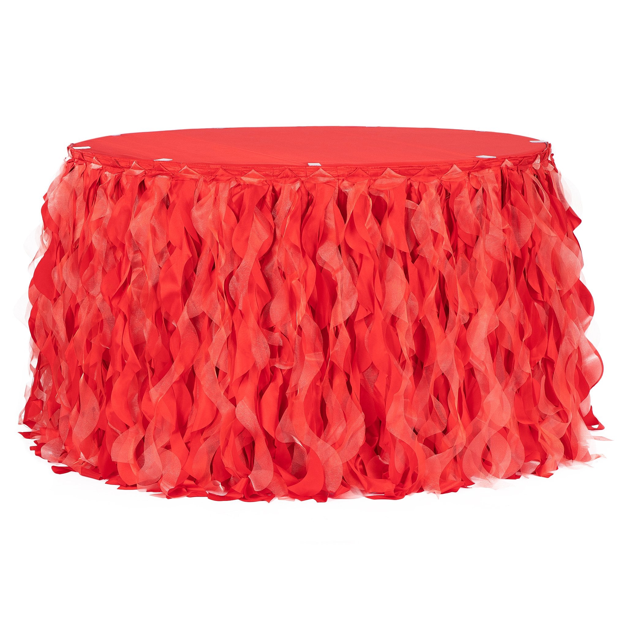 Curly Willow 17ft Table Skirt – Red | Rental