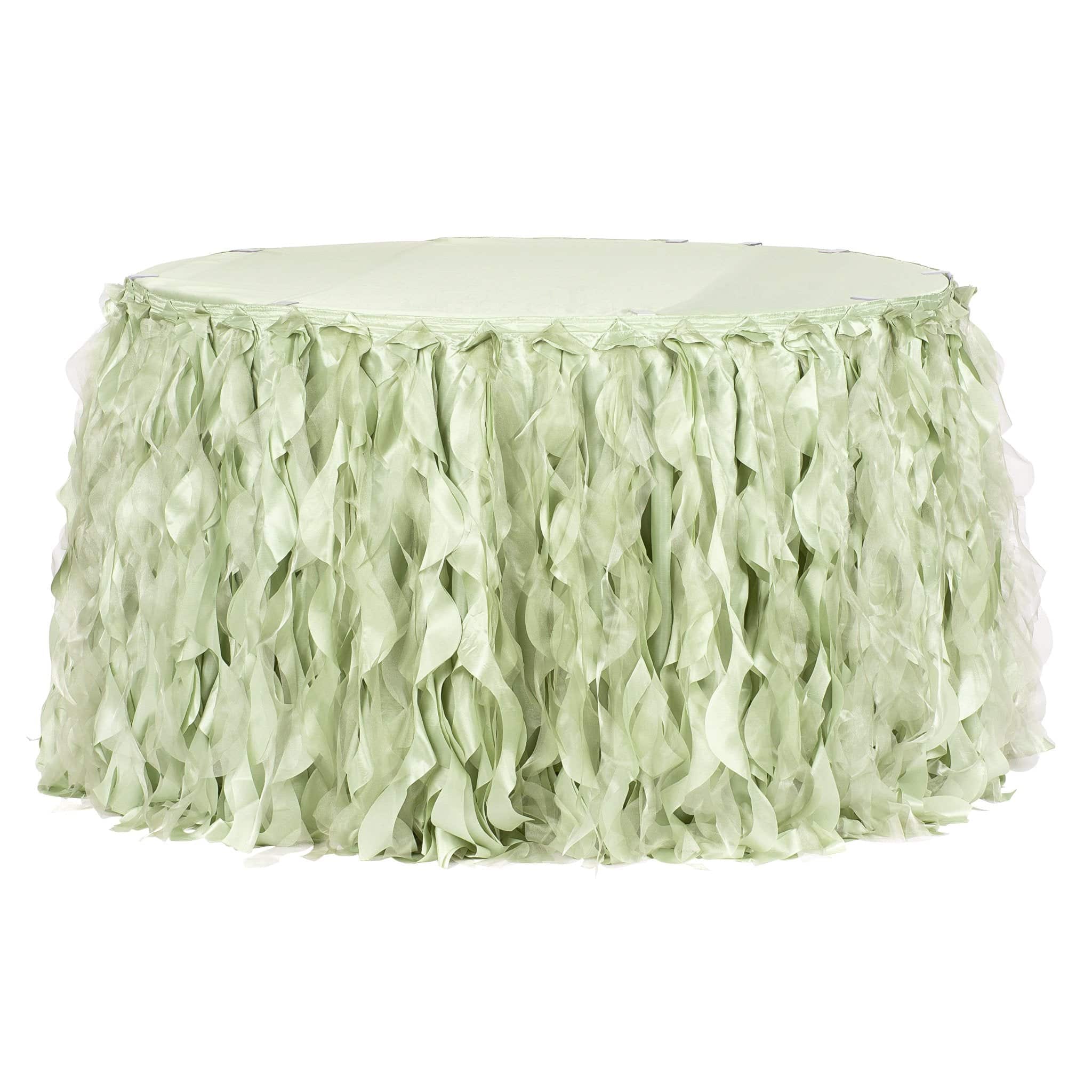 Curly Willow 14ft Table Skirt – Sage Green | Rental