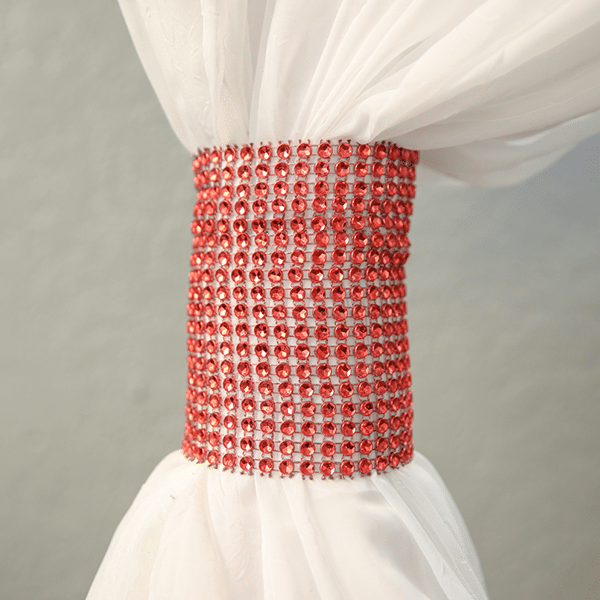DecoStar™ Red Rhinestone Mesh Velcro Band / Curtain Tie | Rental