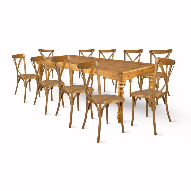 Chestnut Fluted Leg Farm Table Dining Set with 10 Chairs | Rental
