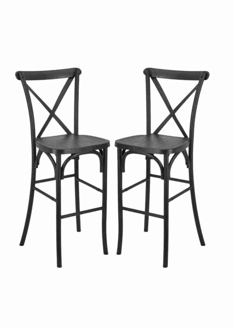Black Resin Steel Skeleton™ Cross Back Barstool – 2 Pack – Some Assembly Required | Rental Black Resin Steel Skeleton™ Cross Back Barstool – 2 Pack – Some Assembly Required | Rental