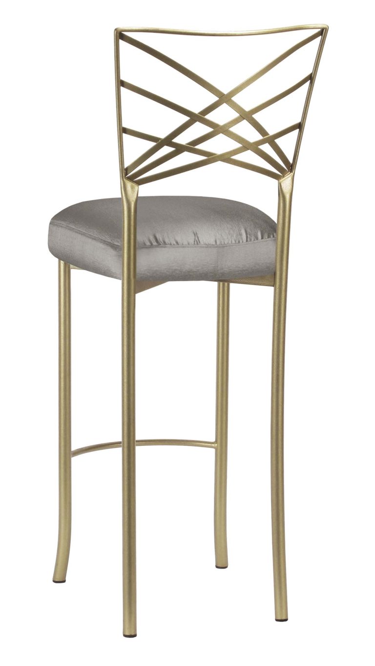 Gold Fanfare Barstool with Charcoal Taffeta Boxed Cushion – Chameleon Chair Collection | Rental