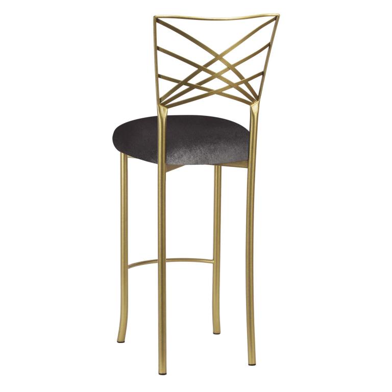 Gold Fanfare Barstool with Charcoal Velvet Cushion – Chameleon Chair Collection | Rental