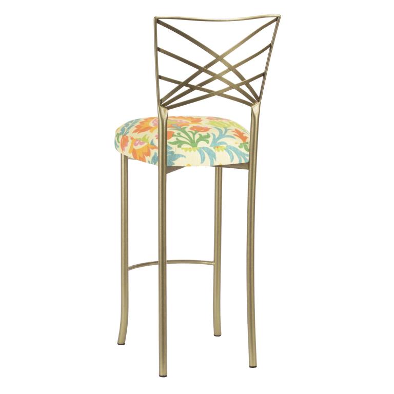 Gold Fanfare Barstool with Floral Bloom Boxed Cushion – Chameleon Chair Collection | Rental