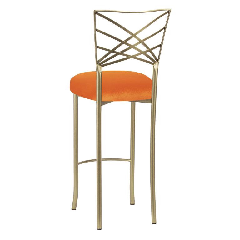 Gold Fanfare Barstool with Orange Velvet Cushion – Chameleon Chair Collection | Rental